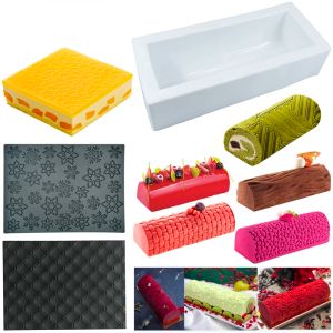 Formy Drewniana kształt serca Tekstura 3D Silikonowa forma pieczenia Mat Twinkie Buche Zestaw Desser Bakeware Silikonowe ciasto do pieczenia