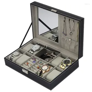 Titta på lådor smycken förpackningsruta 8-siffriga 2-cellring multifunktionell lagringsdisplay