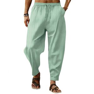 Summer Men's Hip-hop Breathable Cotton and Linen Striped Loose Casual Sports Pants