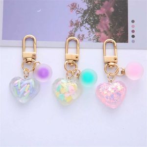 Keychains Lanyards Colourful Heart Keychain Kaii Candy Star Round Bead Pendant Keyring Love Handbag Ornaments Headphone Case Accessories Buckle