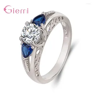 Cluster Rings Fashion Cute Blue Heart Zircon Wedding 925 Sterling Silver Finger Jewelry Women Girl Crystal Brial Gift Party Accessories