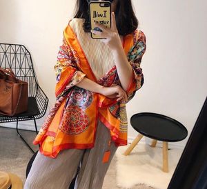 Spring summer soft silk shawl scarf for women top quality with labei 4 colors beach silk scarf new classic style scarves for 6827048