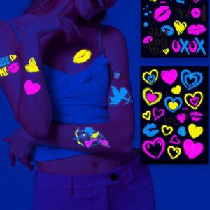 Tattoo Transfer Valentines Day Fluorescent Skin Face Tattoos Temporary Tattoos Waterproof arm and shoulder tattoos Music Concert Bar tattoo 240426