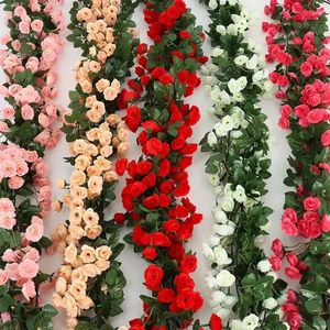 Dekorativa blommor 2,5 m 1,8 m rosen Artificiell blommor Vine för bröllop Garland Vitrosa hemrum Dekoration Silk Han