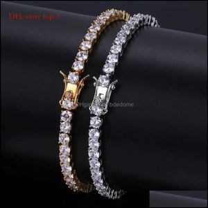 Tennisarmband Kvinna Tennis Armband smycken 5mm 4mm M Iced Out Diamond Armband Zirconia Triple Lock Hiphop 1 Row Cubic Mens Drop Delivery 2021 87GHN 7856