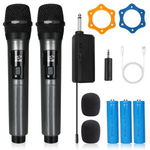 Mikrofone Wireless Mikrofon 2 Kanäle UHF Handheld Karaoke -Mikrofon mit 1200 mAH wiederaufladbarer Akku für die Party DJ Speaker Conference Church