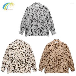 Camisas casuais masculinas clássicas de leopardo manchado de manga longa Menino Mulheres de verão no estilo havaiano wacko maria tops marrom cinza de grandes dimensões