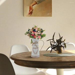 Vaser Rustik växt Vase Country Style Galvanized Buquets Planter Dekorativ blommor arrangemang med handtag för borddekoration