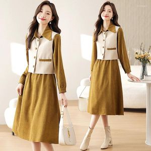 Casual Dresses Women's Vintage Style Two-Piece Vest and Shirtwaist Dress Elegant Fashion Clothing Spring Autumn SL010