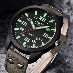 Armbandsur Mens Leather Date Casual Simulation Quartz Wrist Business Gift Mature Ment Top Brand Q240426