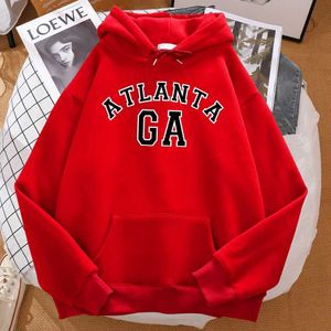 Męskie bluzy bluzy Atlanta Georgia list z kapturem Męska ulica ciepło jesienne z kapturem luźne swobodne wełny Hip Hop Hop Large S-xxlstreetwear 240425