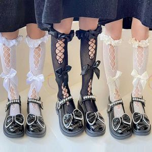 Kindersocken Sommerknie hohe Socke für Mädchen süßer Bowknotstil -Kalbsocke für Chilren Soft Mesh Fishnet Strumpfsock -Kleidung Accessoires