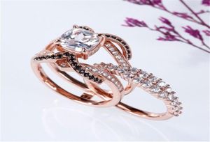 Eheringe Luxus weibliche geometrische Zirkon Big Ring Set süße Roségold -Farbe für Frauen Trendy Crystal Stone Engagement6448994