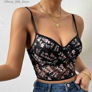 Women's Tanks Camis Summer Sexy Tank Cropped Top Womens Lace Semi Transparent Backless Vest Woman Corset Tops Bustier Ladies Bra Club Crop Clothes d240427