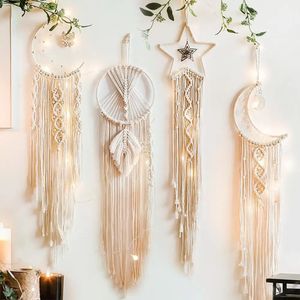 Macrame Dream Catcher Boho Home Decor Moon Ramadan Dekoracja Wiszące dziecko Nordic Room Kids Nursery 240418