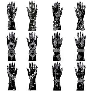 Tattoo Transfer 12 Sheet/Lot Henna Tattoo Stencils Kit Stencil Large Hand Flower Airbrush Mehndi Indian Tattoo Templates Stencil for Hand Paint 240426