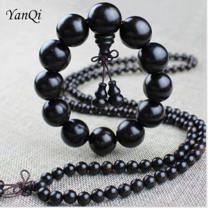 Strängar Yoga Buddhist Mala Natural Ebony Träpärlor Buddha Armband Meditation Bönarmband för kvinnor Svart sandal träsmycken