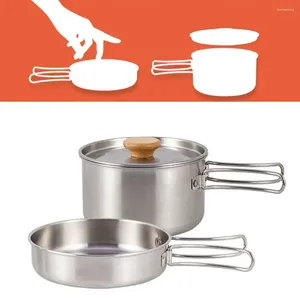 Cookware Sets 2 Pcs Outdoors Stainless Steel Set Non-Stick Lightweight Pot Pan -