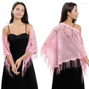 Scarves Women Tassel Triangle Scarf For Prayer Shawl Embroidered Lace Floral Headcovering Veils Banquet Pendant