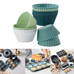 Kalıplar 12pcs/set silikon kek kalıp yuvarlak muffin cupcake pişirme kalıp silikon mini kek fincan kek mutfak diy Bakeware Maker Araçları