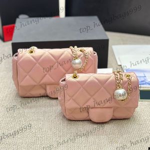 Kuzu derisi çift inci boncuklar klasik mini flep kapitone çantalar yanardöner pembe mor beyaz siyah ayarlanabilir kayış crossbody fanny paketi bel çanta çantası 21cm 18cm