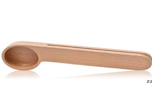 Wood Coffee Scoop With Bag Clip Tablespoon Solid Beech Wood Measuring Scoop Tea Coffee Bean Spoon Clip Gift HWB87085776848