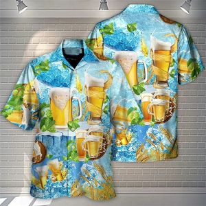 Kalt im Sommer Bier 3D -gedruckte Hemden für Männer Kleidung lässige Hawaiian -Trinkparty Strand Streetwear Y2K Blusen Tops 240426