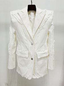422 xxl 2024 primavera verão duas peças conjuntos de lapela pescoço de casaco branco impressão de calça longa Império de manga longa Empire Ooulaid