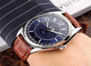 Дизайнерские часы FiftySix Calendar Moon Phase Blue Dial 4000E000AB548 Автоматические мужские часы Стальная корпус коричневый кожаный ремешок 5574251