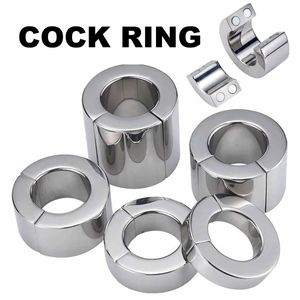 Nxy Cockrings Penis Ring Magnetic Lock Metal Scrotum Pendant Ball Stretcher Testis Weight Cock Restraint Stainless Sex Toys for Men 240427