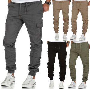 Men's Pants New mens casual pants elastic waist cotton multiple pockets solid color pants cargo pants jogging pants fitness pants harem pantsL2404
