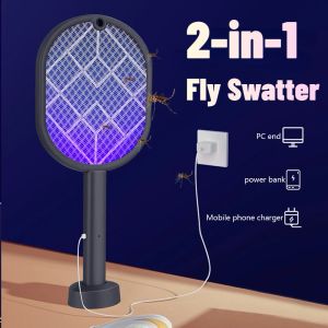 Zappers Electric Mosquito Killer 2in1 Fly Swatter Trap Electric Mosquito Swatter USB Rechargeable Mosquito Racket Fly Zapper For Home