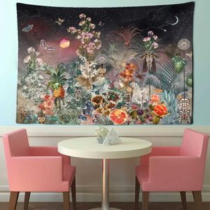 Tapestries Psychedelic Scene Natural Trees Flowers Grassland Landscape Tapestry Decoration Wall Hanging Mandala Aesthetic Room Decor