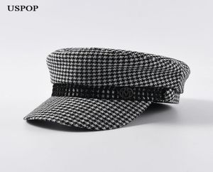 USPOP 2019 Autumn Winter Women Vintage Newsboy Fashion Letter M Military Flat Top Plaid Plaid Caps Y2001026926988