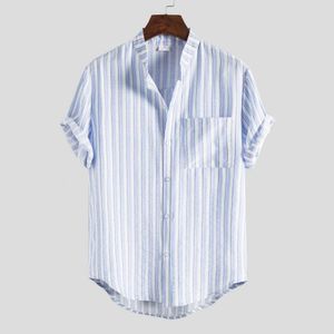 2024 Summer Men's Shirt, Men's Short Sleeved Striped Color Matching Slim Fit Shirt