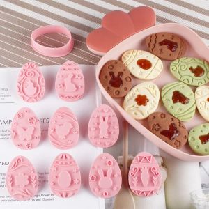 Moulds 8/9Pcs DIY Easter Sauce Sandwich Biscuit Mold Cartoon Bunny Egg Cookie Cutters 3D Baking Cookie Mold Stamp Cake Decorating Tools