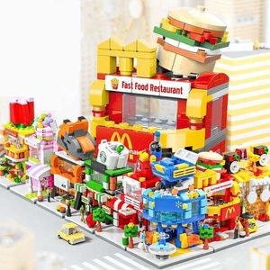 Трансформационные игрушки роботы DIY Building Store Street View Food House Building Blorce Kit Girl Brick Classic Model Model Childrens Toysl2404