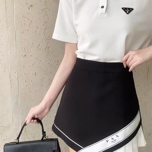 2024ss Summer New Sports Short sleeved Polo Neck Contrast Top Panel Pleated Skirt Two Piece Set