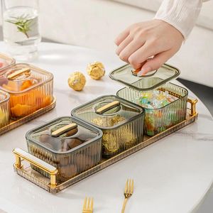 Storage Bottles Transparent Square Dried Fruit Salad Plate Snack Dishes Dessert Jar With Food Grid Preserved Tray Box Lid Bowl Tableware