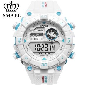 Smael White Men039 Watch Sport Orologi casual Display impermeabile LED Luminoso Shopwatch Alarm Alarm Shock Auto Date Watch A2177899