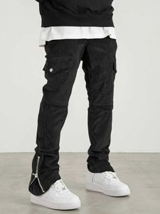Erkek pantolon fermuarlı tasarım erkek kadife kargo pantolon flep cepleri ile rahat moda pantolon2403