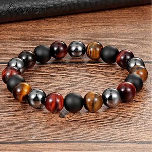 Bärade Janeyacy Brand 2018 Nya Tiger Eye Mens Armband Casual Personlig punk pärlkvinnsmycken Pulseras