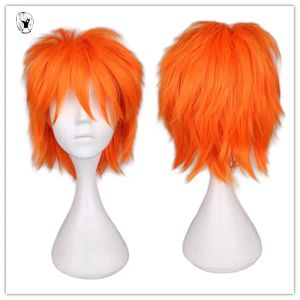 WIGS QQXCAIW Короткие мужские мужские волосы косплей парики апельсиновый черный температура синие синтетические волокно