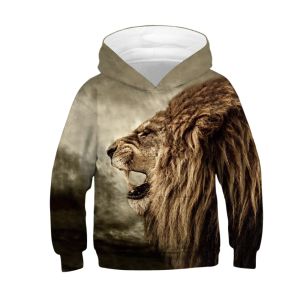 Akcesoria Dziecięce sportowe bluzy z kapturem Lion Wolf Print Dzieci Bluza Junior Child Autumn Perble Tops 413Y Boy/Girl Hooded Sweters