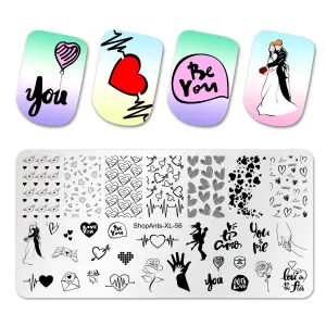 Art Shopants Valentine's Day Nail Art Stamping Plate Hjärtmönster Nagelkonst Mall Nageldesign Print Stencil Manicure Bildplatta