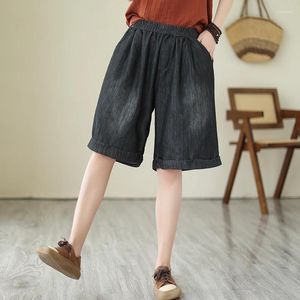 Shorts femminile Oversize Denim Donne 2024 Elastica estiva Pantaloni gambe larghe sciolte femminile blu nero di grandi dimensioni midi