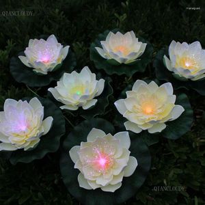 Dekorativa blommor Beige Lotus Color LED Night Light Artificial Waterproof Optic Fiber Floating Flower Heads Lily Wedding Party Decoration