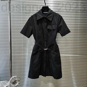 Work Dresses Designer 24SS Spring/Summer Womens Workwear Style Shirt Style Buckle Design for Slimming Belt Waist Short Sleeve Dress KB8U