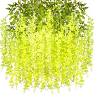 Dekorativa blommor 12 Pack 3,6 fot Fake Wisteria Vine Wreath Silk Flower String Family Garden Party Wedding (Green)