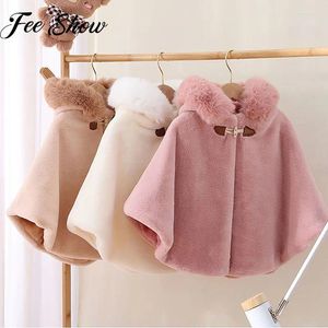 Jackets Baby Girl Cloak Cute Thicken Fleece Hooded Caper Winter Toddler Child Princess Cape Fur Collar Outwear Top Warm Clothes